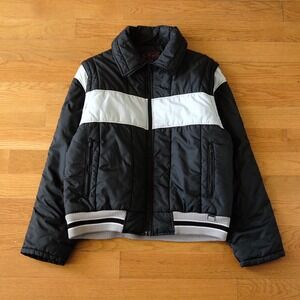 St Moritz Puffer Jacket Mens XL Black White Convertible Vest Vintage 80s Ski